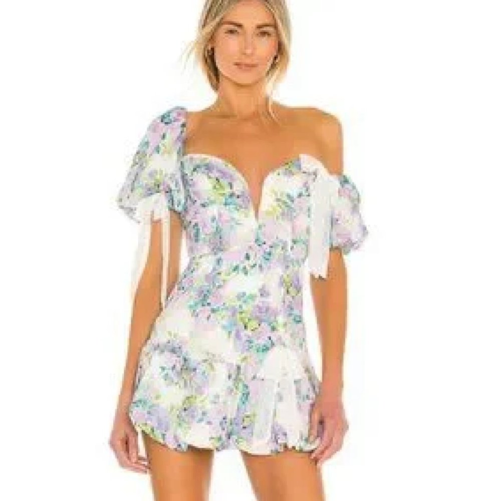 COPY - Asymmetrical Puff Sleeve floral mini dress